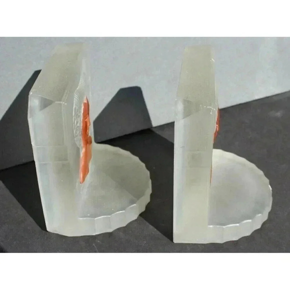 Pair Vintage Frosted Glass Art Deco Art Nouveau Girl Decor Bookend Bookends - Picture 6 of 8